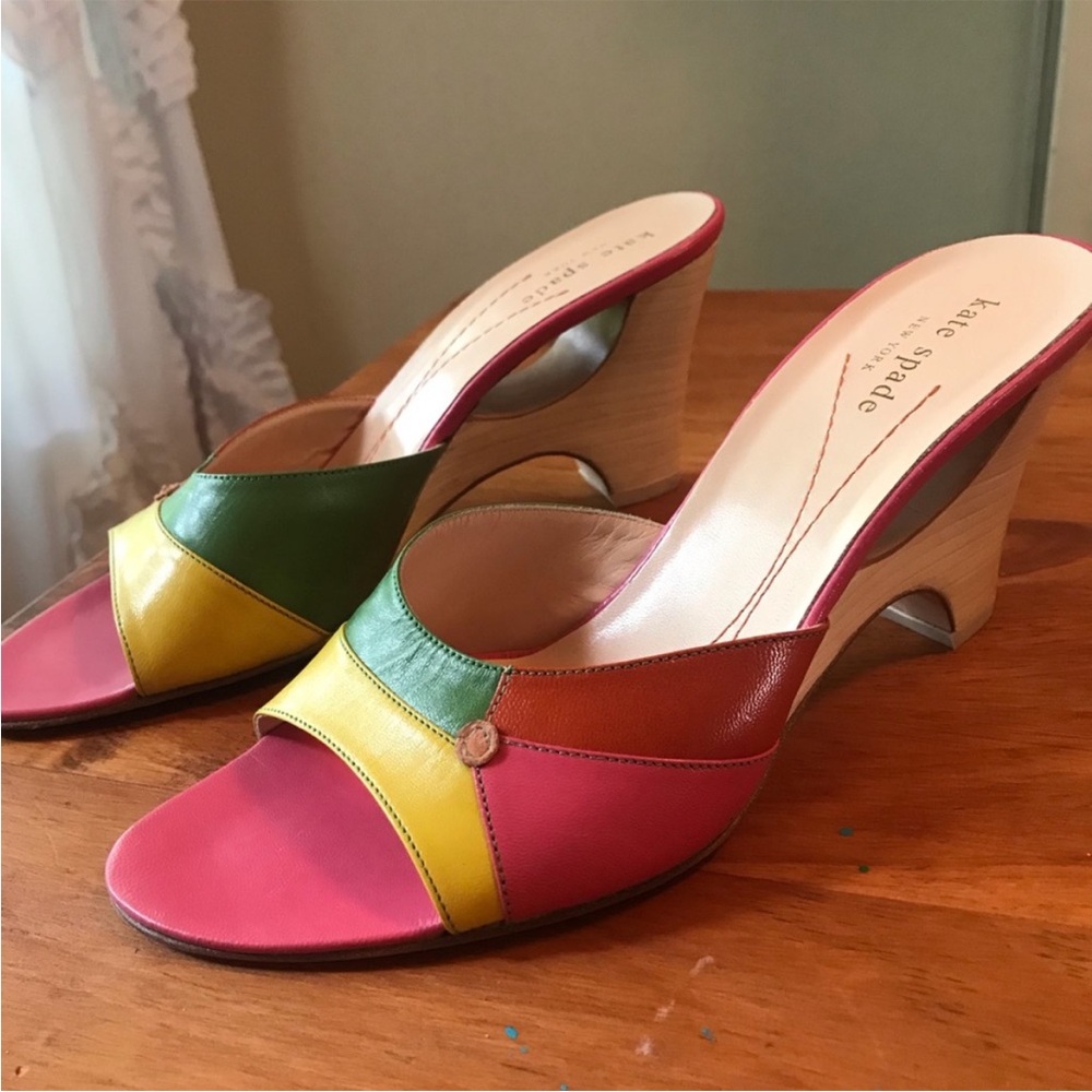 Kate Spade Pink and Yellow Mules with Kitten Heel